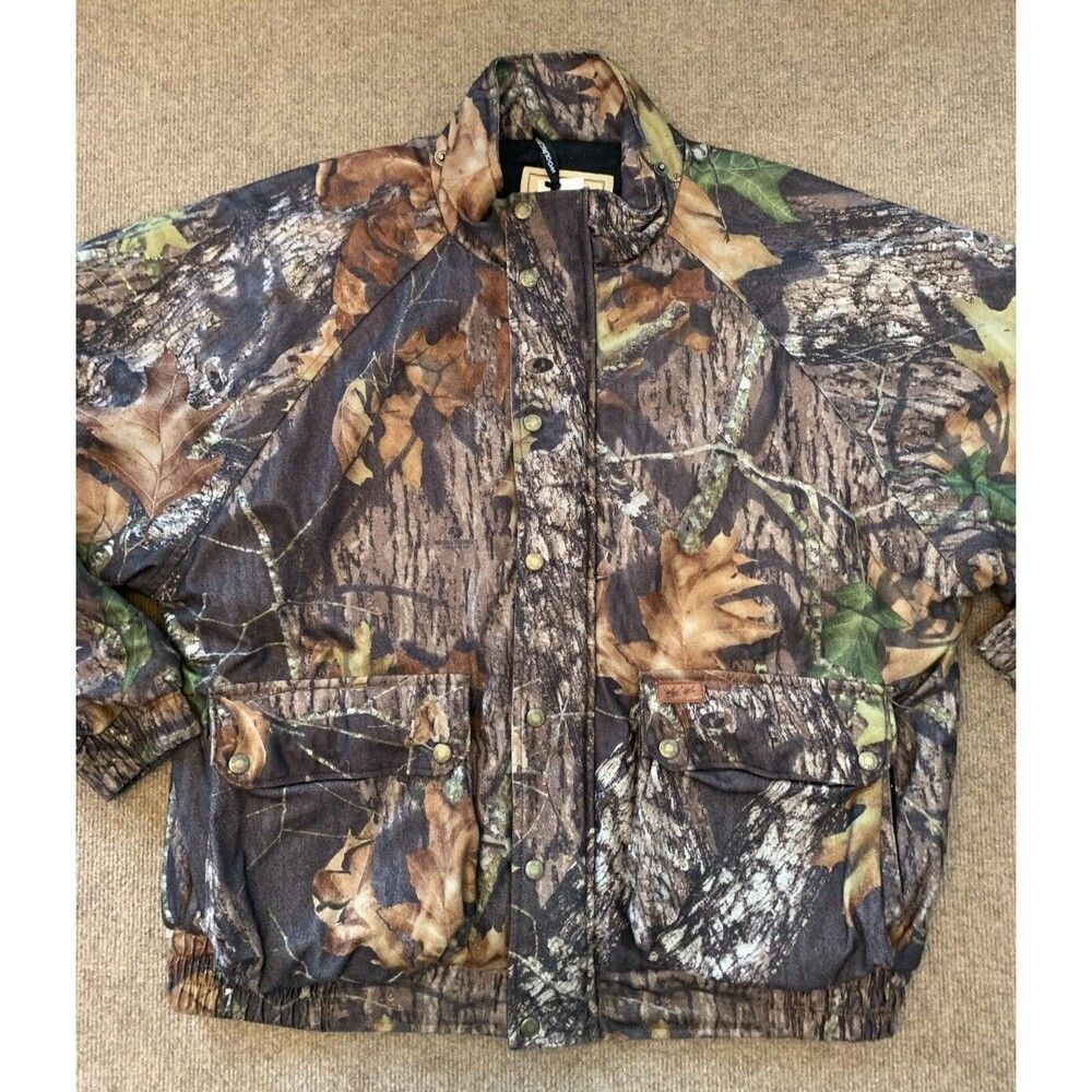 Woolrich Mossy Oak Camo Jacket Mens L Full Zip Quilted Hunting Coat Cargo Pocket